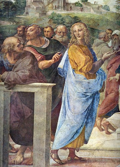 Anlaşmazlık. Detay: Mimar Bramante ve Francesco Maria Della Rovere, sağ, 1509 by Raffaello Sanzio Raphael