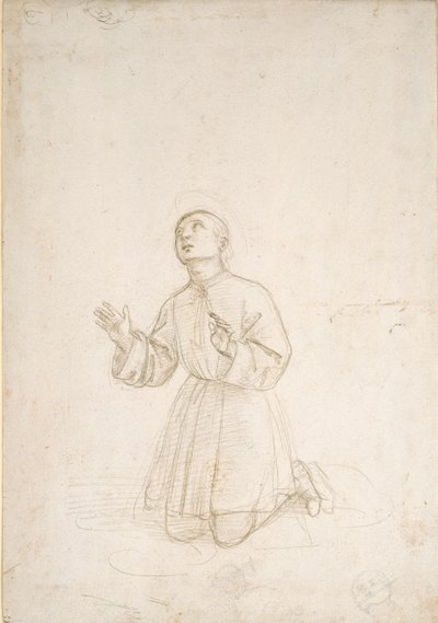 Diz çökmüş bir genç figürü, c1503 by Raphael