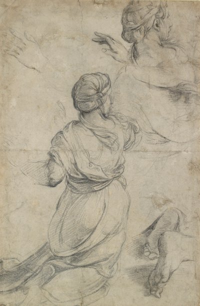 Diz çökmüş iki kadın için çalışmalar, c1500-1520 by Raphael