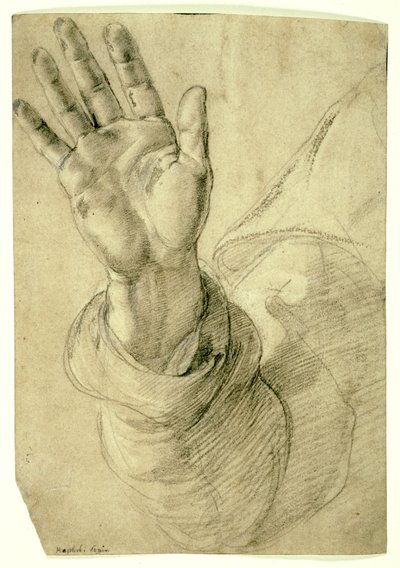 Kalkmış Sağ El, Avuç İçi Dışa Bakacak şekilde: Aziz Petrus Çalışması, 1518-20 by Raphael