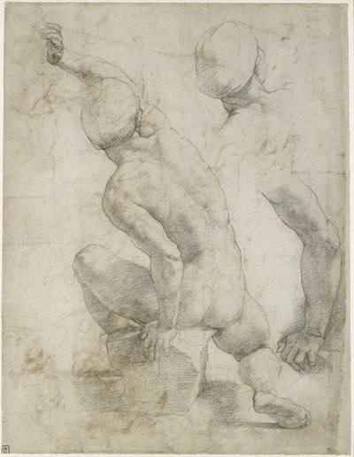 Recto: Bir Taş Üzerine Oturan Çıplak Adam, WA1846.200 (kirli beyaz kağıt üzerine siyah tebeşir) by Raffaello Sanzio Raphael