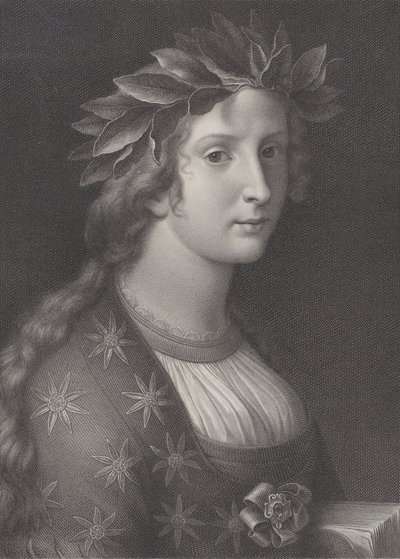 Şiir, defne tacı olan bir kadın, 1827 by Raphael Morghen