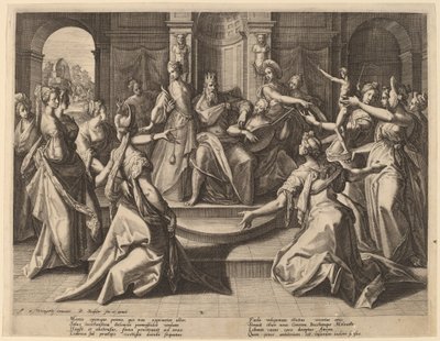 Süleyman, Eşleri Tarafından Putperestliğe Yol Açtı by Raphael Sadeler I after Joos van Winghe