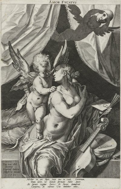 aldatıcı aşk alegorisi Amor Dvcatvs (nesne üzerindeki başlık) by Raphaël Sadeler (I)