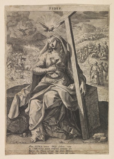 İnanmak Fides (nesne üzerindeki başlık) Altı Hıristiyan Erdem (dizi başlığı) by Raphaël Sadeler (I)