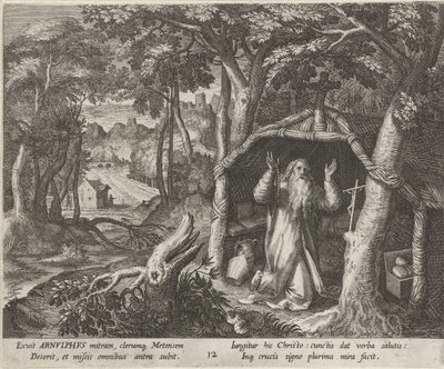 Bir keşiş olarak Metz Aziz Arnold Münzevilerin Erdemli Hayatları (dizi adı) Trophaeum vitae solitariae (seri başlığı) by Raphaël Sadeler (I)