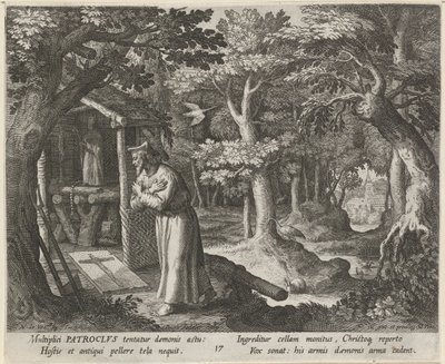 Bir keşiş olarak Néris Aziz Patroclus Münzevilerin Erdemli Hayatları (dizi adı) Trophaeum vitae solitariae (seri başlığı) by Raphaël Sadeler (I)