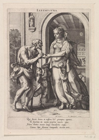 Hayır kurumu Eleemosyna (nesne üzerindeki başlık) Altı Hıristiyan Erdem (dizi başlığı) by Raphaël Sadeler (I)