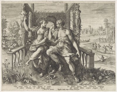 Sanguinisch mizaç Sanguineus (nesne üzerindeki başlık) Vier mizaç (dizi başlığı) by Raphaël Sadeler (I)