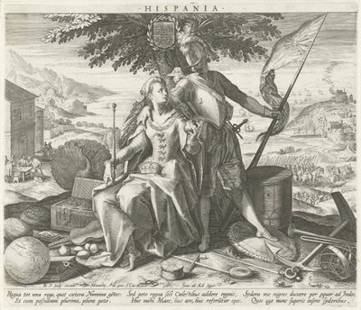 Juno ve Mars ile İspanya Hispania (nesne üzerindeki başlık) Avrupa ülkelerinin alegorik temsilleri (dizi başlığı) by Raphaël Sadeler (I)