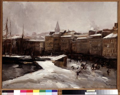 Quai du port, Marsilya, kar altında Boyama Raymond Allegre (1857-1933) tarafından Boyut 56x74 cm. Zorunlu söz: Saygılar de Provence Marsilya vakıf koleksiyonu by Raymond Allegre