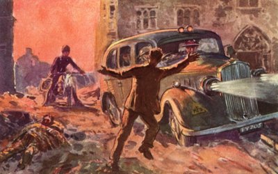 Savaş zamanı İngiliz Ulusal İtfaiye Teşkilatının itfaiyecileri, bir hava saldırısının ağır yaralı bir kurbanının varlığı konusunda uyarılıyor, II. by Reginald Mills