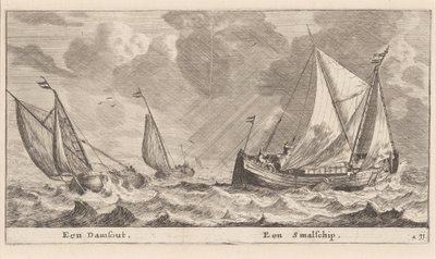 Bir Damschuit ve bir "Smalschip" by Reinier Nooms, called Zeeman