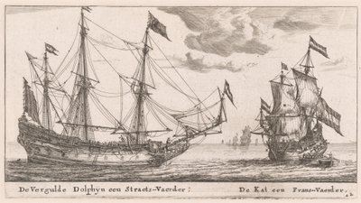Büyük Bir Tüccar Gemisi olan "Vergulde Dolphyn" ve bir Flüt olan "Kat" by Reinier Nooms, called Zeeman