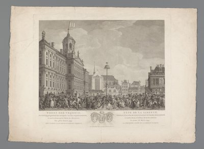 Amsterdam'da Barajda Özgürlük Bayramı, 4 Mart 1795 Özgürlük Bayramı, Amsterdam'da Özgürlük Ağacı'nın Açılışı vesilesiyle, Devrim Meydanı'nda kutlandı, 4 Mart 1795. Batavia Özgürlüğü / Fête de la l by Reinier Vinkeles (I)