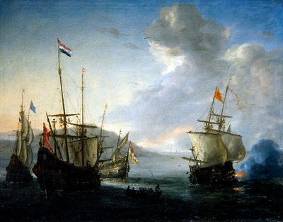 Kürekli Teknede Denizci ile Deniz Nişanı (tuval üzerine yağlı boya) by Reinier Zeeman