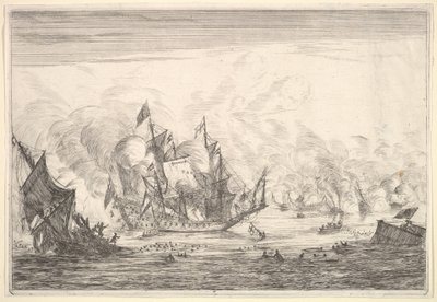 Solda Kurucu Bir İngiliz Gemisiyle Deniz Savaşı, Naval Battles Nieuwe Sc..., 1652-54. by Reinier Zeeman