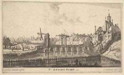 St. Antonis Poort, Amsterdam, 17. yüzyılın ortalarında. by Reinier Zeeman