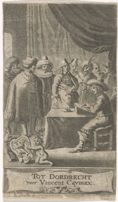 Tüccar yazı masasında Başlık sayfası: J. van der e.a., Verscheyde voyagien, sık sık reysen, 1652 by Reinier van Persijn