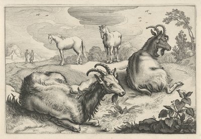 İki keçi ve iki atlı manzara Diversa Animalia Quadrupedia (seri başlığı) by Reinier van Persijn