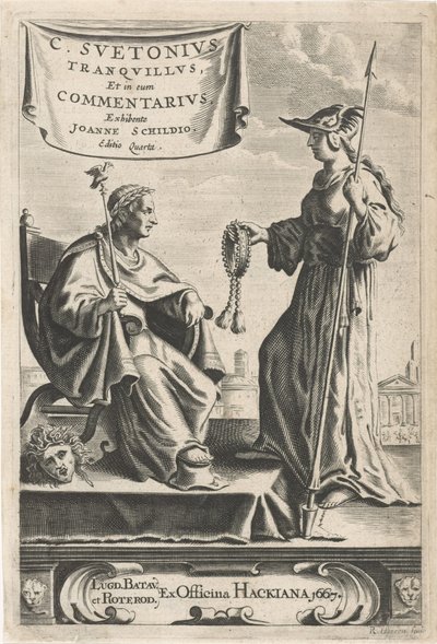 Koltuğunda bir imparator olan kaide Başlık sayfası: J. Schild, [Opera], 1667 by Reinier van Persijn