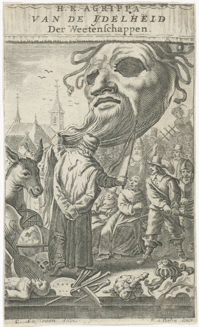 Sanat üzerine karikatür Başlık sayfası: J. Oudaen, Agrippa, From the Vanity of Sciences, 1661 by Reinier van Persijn