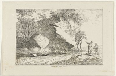 Bir kayanın yanında iki figürlü manzara by Reinierus Albertus Ludovicus baron van Isendoorn à Blois