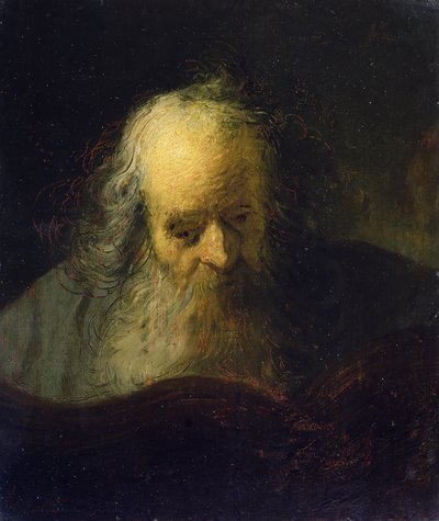 Kitap Okuyan Yaşlı Bir Adam (tuval üzerine yağlı boya) by Rembrandt Harmensz. van Rijn (circle of)