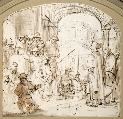 Christ Mocked (kağıt üzerinde yıkama ile kalem ve mürekkep) by Rembrandt Harmensz. van Rijn (school of)