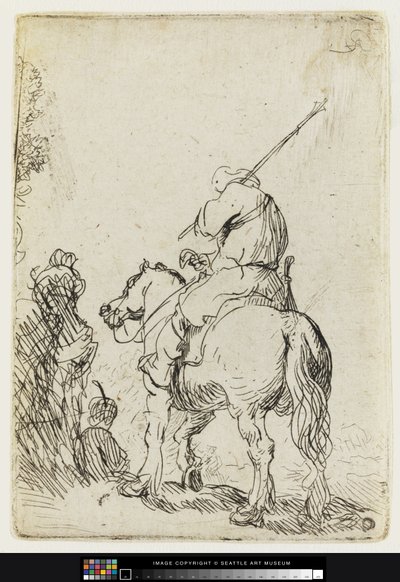 At Sırtında Sarıklı Bir Asker, 1632 dolayları (Gravür) by Rembrandt van Rijn