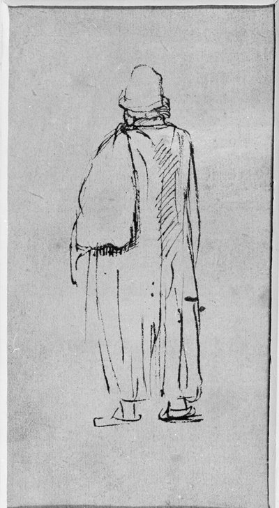 Arkadan görünen, sola doğru yürüyen bir adam (kağıt üzerine kalem ve mürekkep) by Rembrandt Harmensz. van Rijn