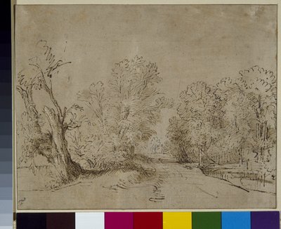 Ağaçlık bir yol, c.1650 (kağıt üzerine kalem ve mürekkep) by Rembrandt Harmensz. van Rijn