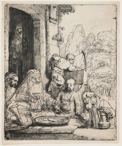 İbrahim Melekleri Eğlendiriyor by Rembrandt van Rijn