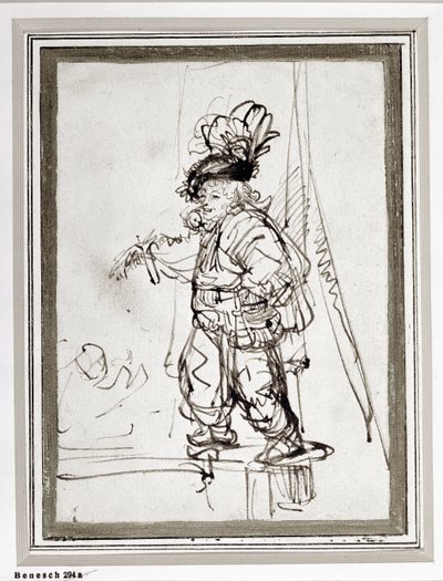 Papağanlı aktör. Kalem ve mürekkep çizimi (çizim) by Rembrandt Harmensz. van Rijn