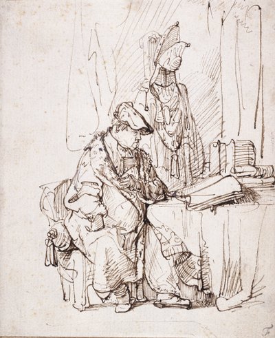 Soyunma Odasında Bir Aktör (beyaz kağıt üzerine kalem ve kahverengi mürekkep) by Rembrandt Harmensz. van Rijn