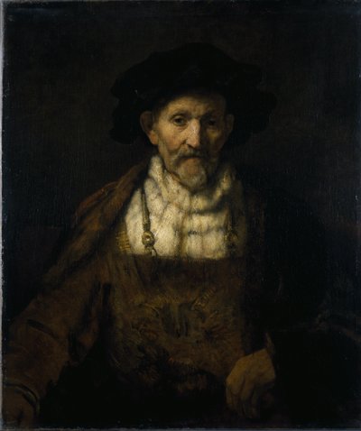 Hayali kostümlü yaşlı bir adam (tuval üzerine yağlı boya) by Rembrandt Harmensz. van Rijn