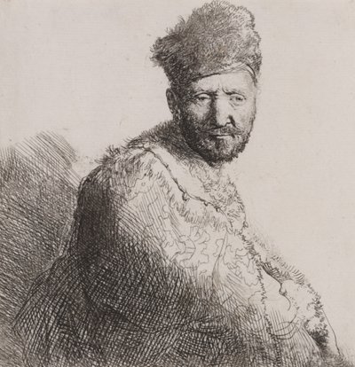 Kürklü Doğu Şapkalı ve Cüppeli Sakallı Adam by Rembrandt van Rijn