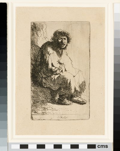 Bir bankada oturan dilenci by Rembrandt van Rijn