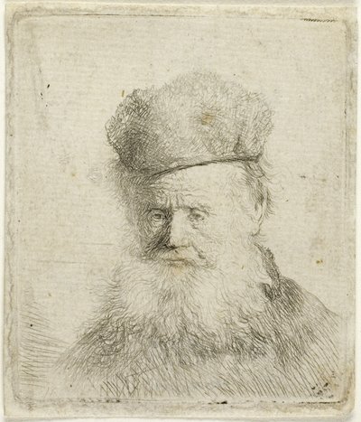 Kürk Başlıklı ve Akan Sakallı Yaşlı Bir Adamın Büstü, 1631 dolayları (kağıt üzerine gravür) by Rembrandt Harmensz. van Rijn