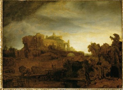 Alacakaranlıkta şato ... by Rembrandt Harmensz. van Rijn