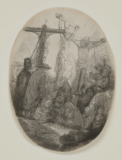 İki Hırsız Arasında Çarmıha Gerilmiş İsa: Bir Oval Plaka, c.1641 (aşındırma ve kuru nokta) by Rembrandt van Rijn