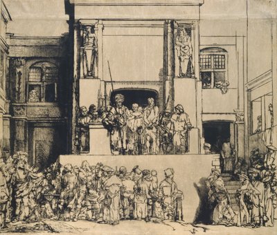 İnsanlara sunulan Mesih: dikdörtgen plaka by Rembrandt van Rijn