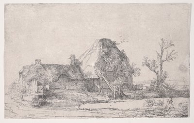 Bir Adam Eskiziyle Yazlık ve Çiftlik Binaları, c.1645 (gravür) by Rembrandt van Rijn