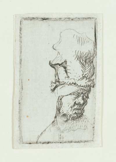Yüksek şapkalı bir adamın başı (gravür) by Rembrandt van Rijn