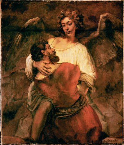 Yakup melekle savaşıyor (tuval üzerine resim) by Rembrandt Harmensz. van Rijn