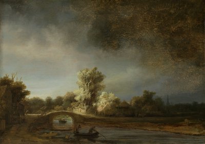 Taş Köprülü Peyzaj, c.1638 (panel üzeri yağlı boya) by Rembrandt van Rijn