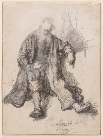 Oturan Yaşlı Adam (Sarhoş Grup), 1630-33 civarı (kağıt üzerine kalem, tebeşir ve mürekkep) by Rembrandt Harmensz. van Rijn