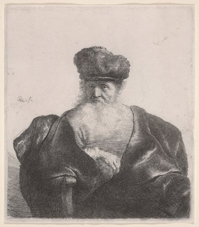 Akan Sakallı, Kürk Şapkalı ve Kadife Pelerinli Yaşlı Adam, c.1632 (gravür) by Rembrandt van Rijn