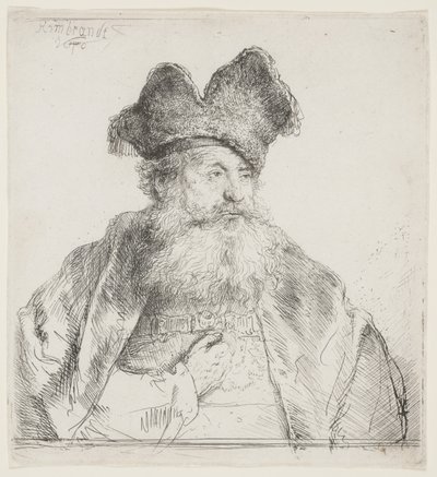 Bölünmüş Kürk Şapkalı Yaşlı Adam by Rembrandt van Rijn