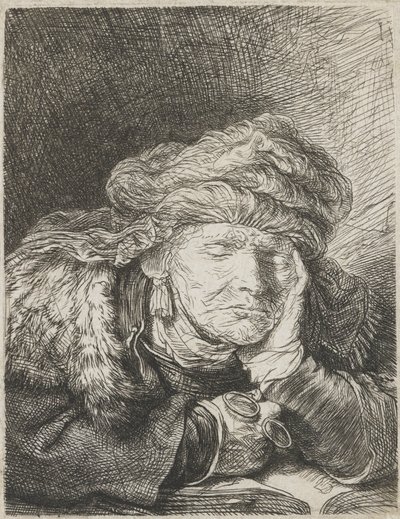 Uyuyan yaşlı kadın by Rembrandt van Rijn